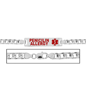 Women s Penicilin Allergy Curb Link  Medical ID Bracelet