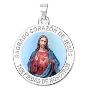 Sagrado Corazon de Jesus Medalla religiosa redonda en color