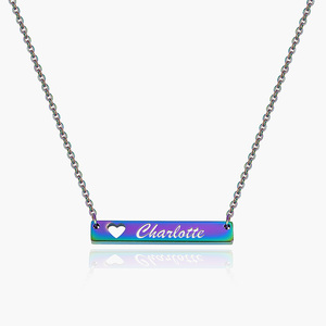 Iridescent Bar Name Necklace with Heart and 18 inch chain