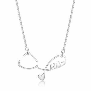 Personalized Nurse Sideways Stethoscope Name Necklace with Chain Included