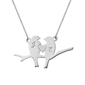 Personalized Love Birds Initials Necklace w  Chain