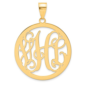 Round Vine Script 3 Letter Monogram Cut Out Necklace with Chain Included