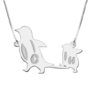 Personalized Interlocking Penguin Initials Necklace w  Chain