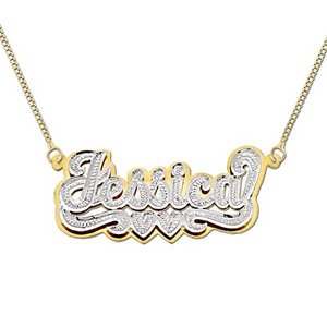 14K Gold  Script  Diamond Name Necklace with Box Chain