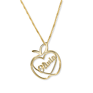Personalized Teacher Apple Name Necklace with Chain Included