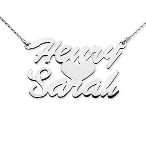Stacked Script Name Necklace with Heart   Chain Included