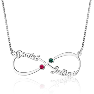 Infinity Name Necklace w  2 Names   Birthstones
