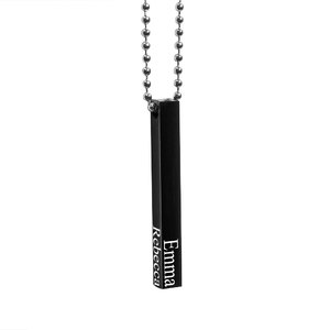 Personalized Black Stainless Steel Vertical 3D Name Bar Necklace