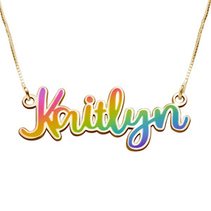 Script Rainbow Enameled Name Necklace with Chain Included