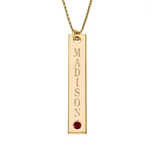Personalized Vertical Name Necklace with Birthstone   18  Chain