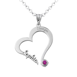 Personalized Heart Shaped Name Necklace with Birthstone and Chain Included