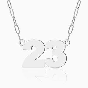 High Polished Number Woman s Necklace with 16 Inch Paperclip Chain