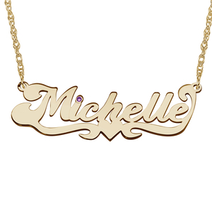 Personalized Classic Script Name Necklace with Birthstone   Chain Included