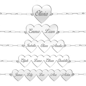 Personalized Family Heart Bracelet with up to 5 Name Hearts with Paperclip Chain Included