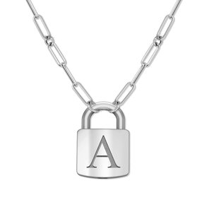 Personalized Initial Padlock Necklace with Paperclip Chain Included