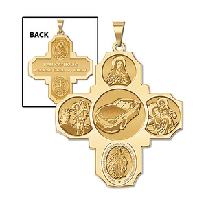 Four Way Cross   Car Racing Religious Medal   EXCLUSIVE 