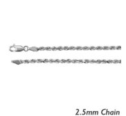 14K White Gold 2 5mm Diamond Cut Flex Rope Chain