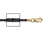 14K Yellow Gold 1 5mm Thick Black Genuine Leather Chain