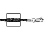 Sterling Silver 3mm Thick Black Genuine Leather Chain