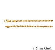 14K Yellow Gold 1 5mm Diamond Cut Round Rope Chain