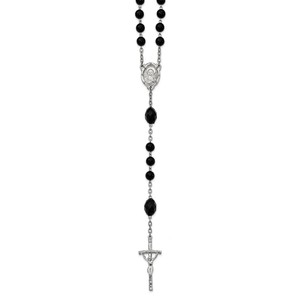 Silver tone Black Acrylic   Glass Bead Rosary