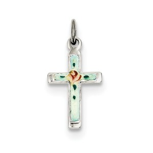 Sterling Silver Rhodium plated Enameled Cross Charm