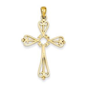 14k Fleur De Lis Polished Cross Pendant