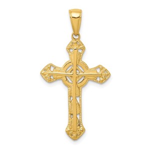 14K Stick Cross on Ornate Cross Pendant