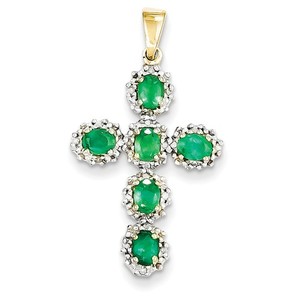14k Diamond   Emerald Cross Pendant
