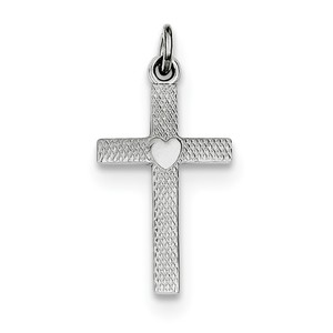 Sterling Silver Rhodium plated Heart Cross Charm