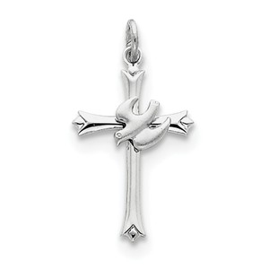 Sterling Silver Rhodium plated Holy Spirit Cross with Dove Charm