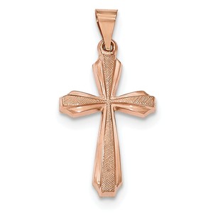 14K Rose Gold Textured  Brushed and Polished Passion Cross Pendant