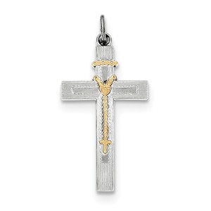 Sterling Silver Rhodium plated   Vermeil Rosary Cross Pendant