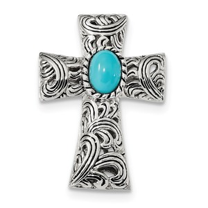 Sterling Silver Antiqued Reconstituted Turquoise Cabochon Slide