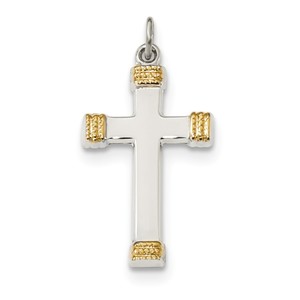 Sterling Silver   Gold plated Polished Cross Pendant