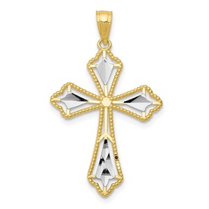 10k   Rhodium Diamond Cut Cross Pendant