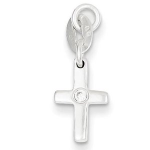 Sterling Silver   CZ Polished Cross Charm