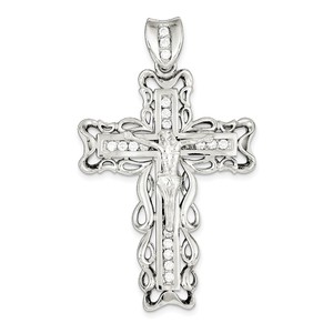 Sterling Silver Rhodium plated CZ Crucifix Pendant