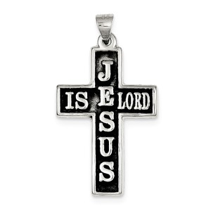 Sterling Silver Antiqued Jesus Is Lord Cross Pendant