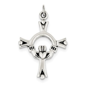 Sterling Silver Antiqued Claddagh Cross Charm