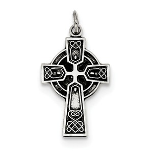 Sterling Silver Antiqued Satin Celtic Cross Pendant