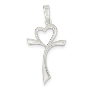 Sterling Silver Polished Heart Cross