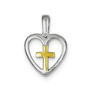 Sterling Silver Rhodium platedVermeil Cross Heart Pendant