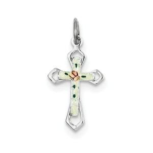 Sterling Silver Rhodium plated with Enamel Cross Pendant