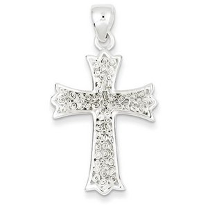 Sterling Silver Polished Filigree Cross Pendant