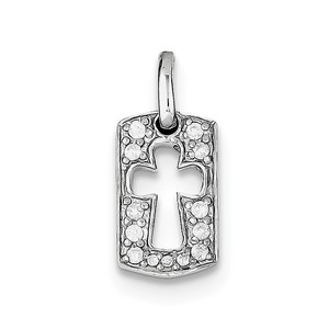 Sterling Silver Rhodiulm Plated Faith CZ Open Cross Charm