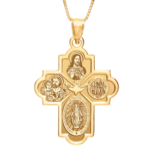 14K YELLOW GOLD 4 WAY CROSS MEDAL