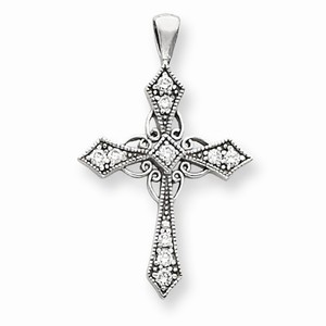 14k White Gold AA Diamond cross pendant