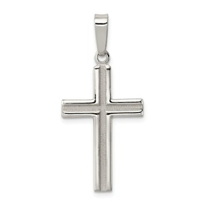 Sterling Silver Polished and Matte Finish Cross Pendant