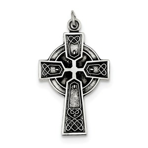 Sterling Silver Antiqued Satin Irish Cross Pendant